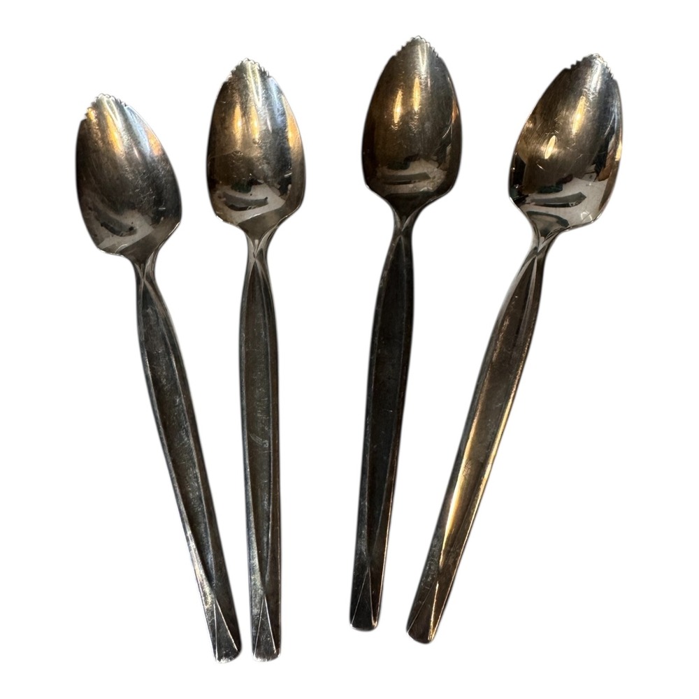 Wm Rogers‎ Mfg Co Flair Silverplate Grapefruit Spoons Serrated Set 4 Vintage MCM